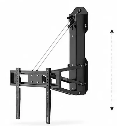 Motorized drop-down TV mount lowered from an overhead position