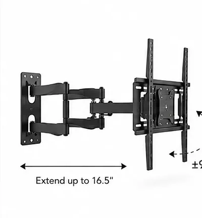 Full-motion articulating TV wall mount extended from the wall
